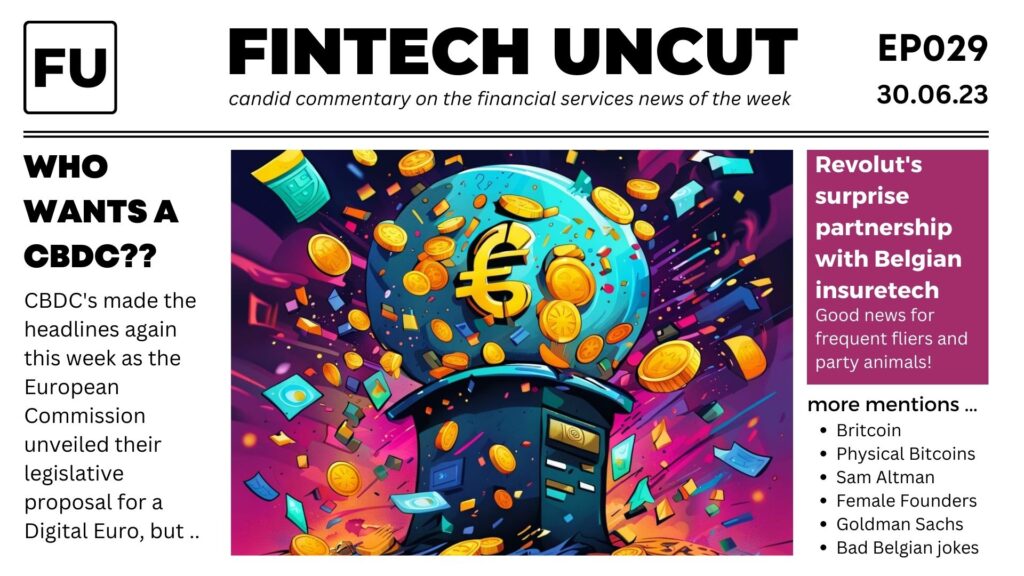 Cover image for Fintech Uncut episode 29 showing digital euro and other CBDC